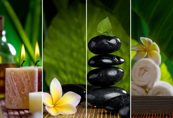 A collage of different types of spa treatments.