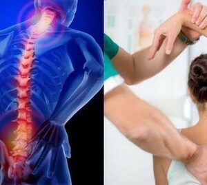 A person with back pain and another person getting a massage