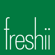 A green background with the word freshii written in white.