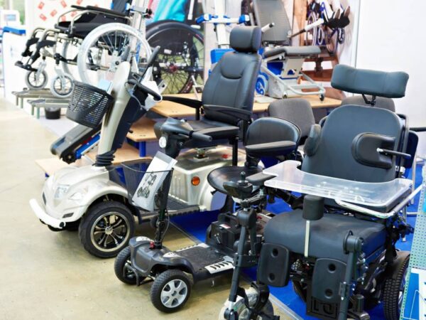 Electric mobility scooters and wheelchairs.